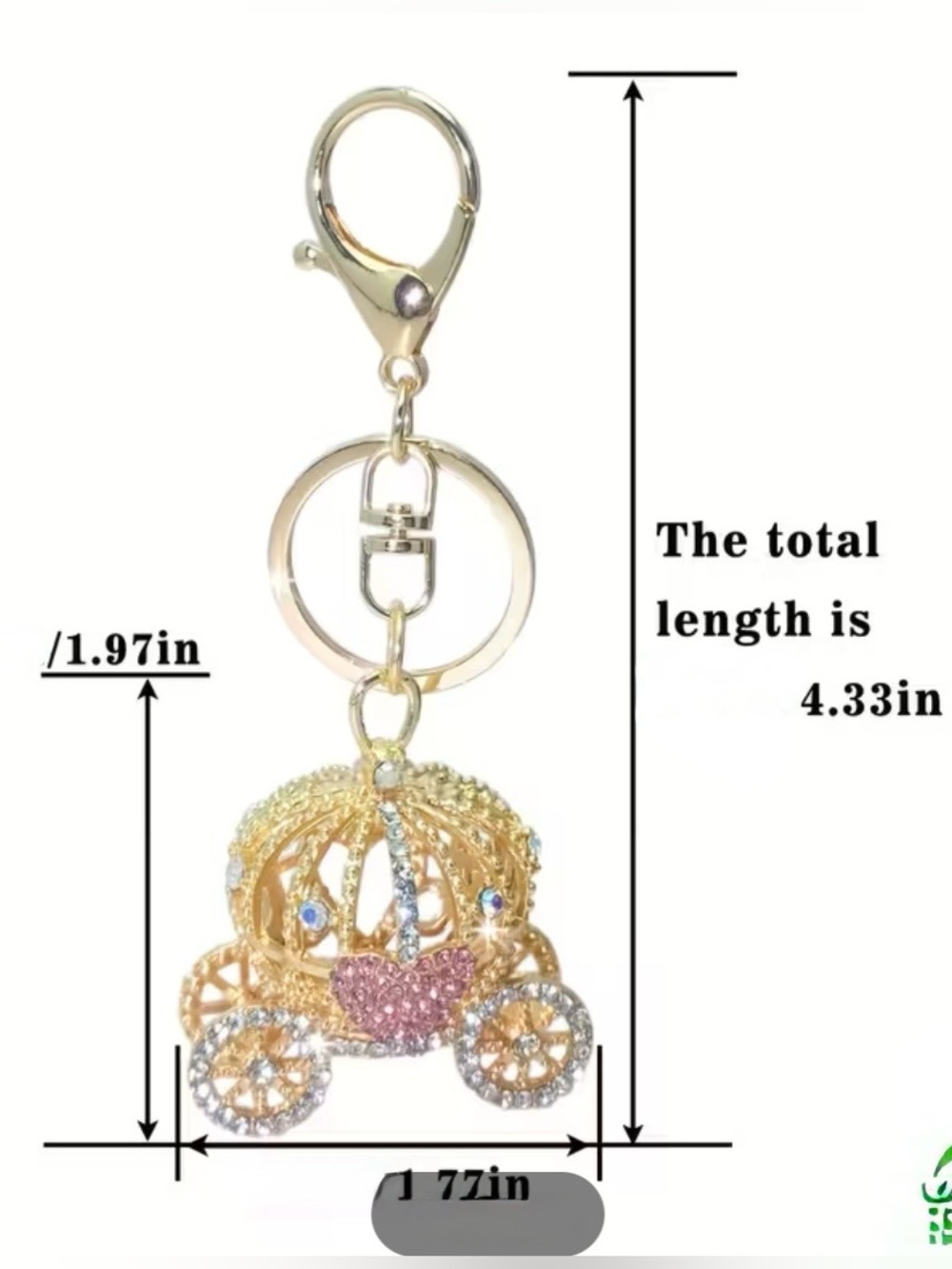 Gold Crown Carriage Charm with Pink Heart Crystals - Picture 3 of 8